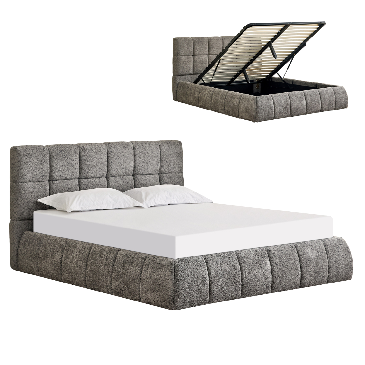 Double Bed Eddy Hm731.01 Grey Boucle & Storage Space-for Mattress