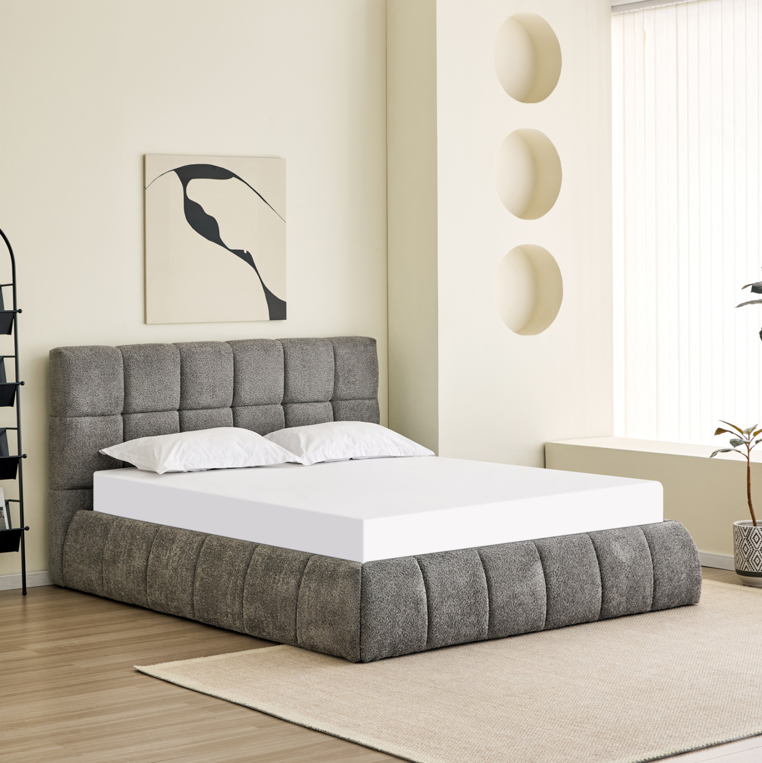 Double Bed Eddy Hm731.01 Grey Boucle & Storage Space-for Mattress