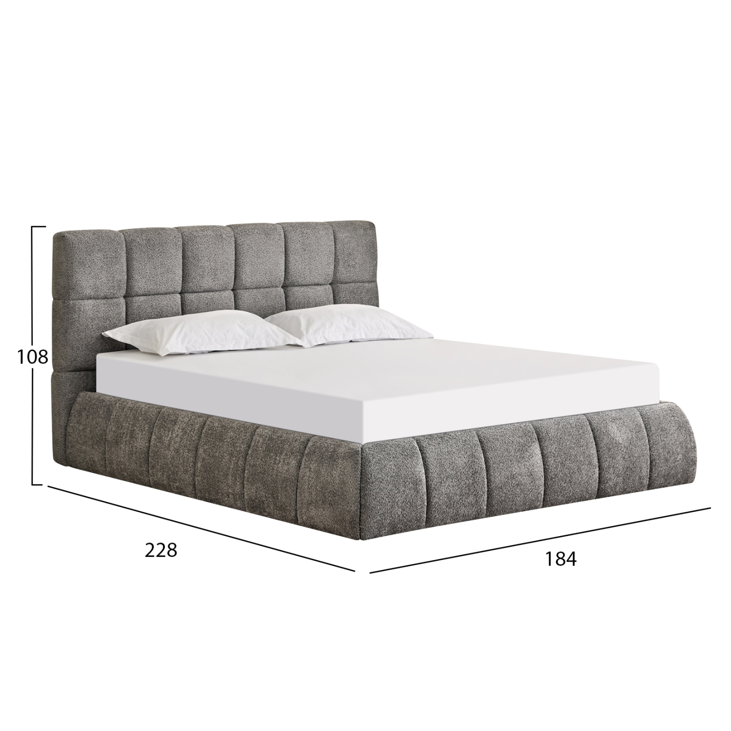 Double Bed Eddy Hm731.01 Grey Boucle & Storage Space-for Mattress