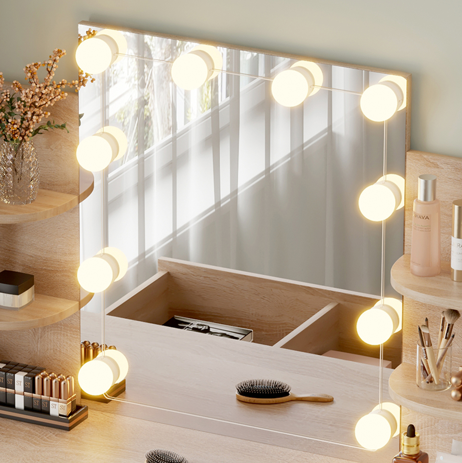 Dressing Table With Led Lights-shelves-drawers Lauryn Hm2502.01 Sonama  Color 108x40x140hcm. - HomePaketo.com | furniture Cyprus, bedroom  furniture, wardrobes, mattresses, sofas, tables, chairs, office furniture,  office chairs, pergolas, rugs, lighting ...